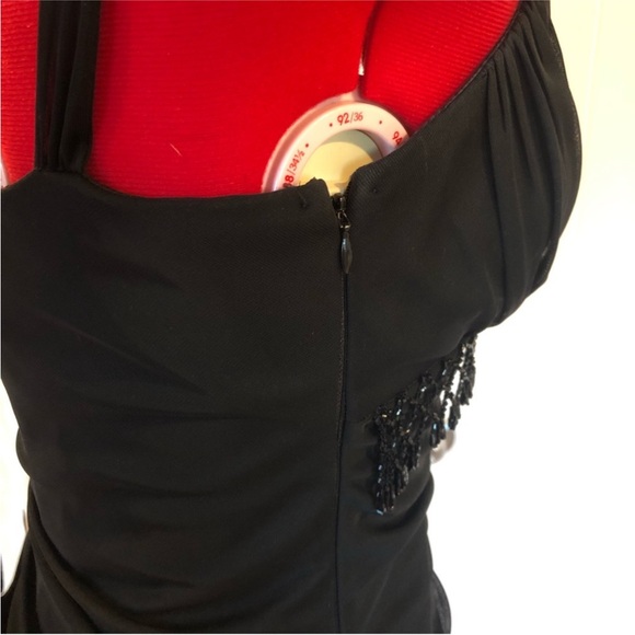 Beautiful Betsy Adam By Linda Bernell Ruched Side Fringe Beaded Trim Dress Gown - Picture 5 of 9